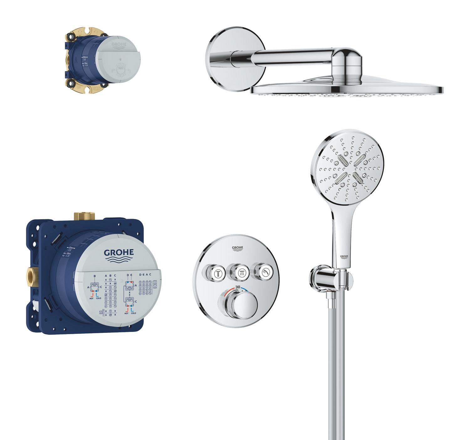 Sistem de dus Grohe 34863000, 322 mm, 1 bar, 130 mm, 1.5 m, 135 mm, 430 mm, 3 functii palarie dus, Crom