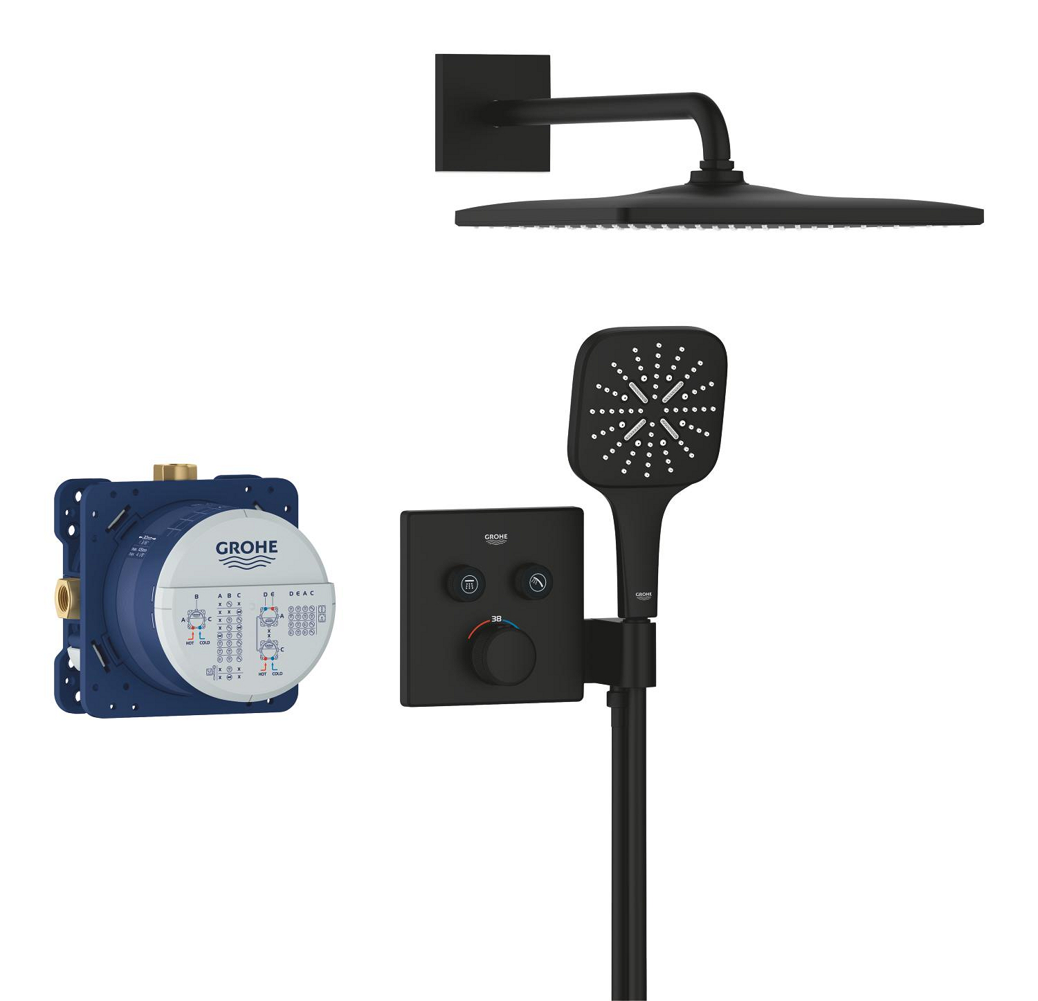 Grohe Sistem de dus grohe smartcontrol cube, incastrat, termostat, 310 mm, 1 functie, mat, negru, 34865kf0