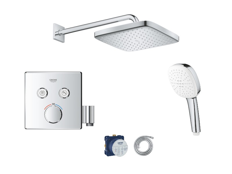 Grohe Sistem de dus grohe smartcontrol cube, incastrat, termostat, 250 mm, 1 functie, crom, 29125000-12st