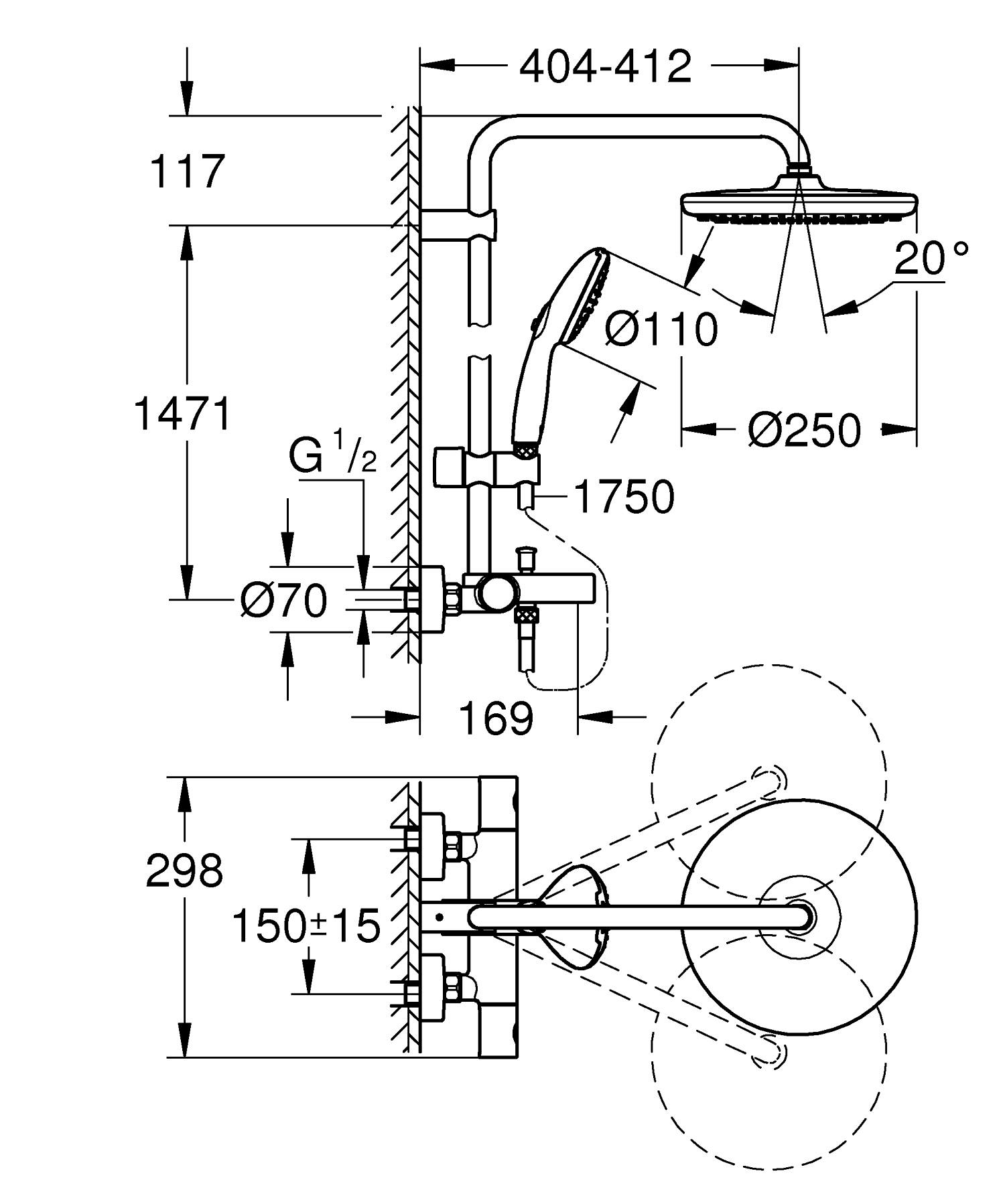 Sistem de dus Grohe 266722431, Tempesta 250, tip incastrare aparent, pentru un dus confortabil zilnic, negru [5]