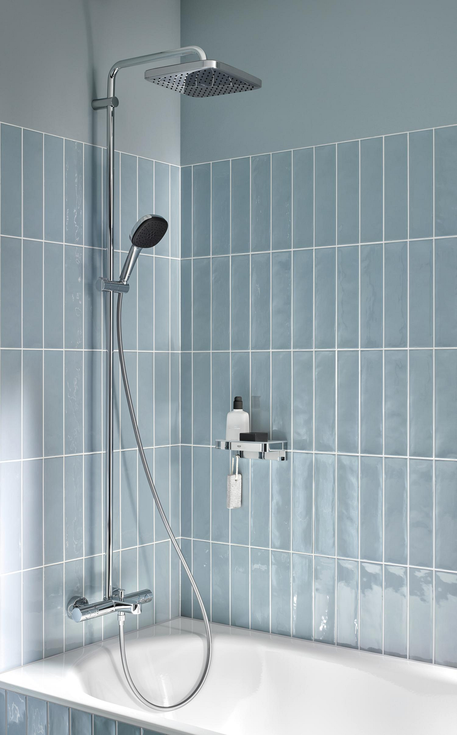 Grohe Sistem de dus grohe vitalio cube 250, aparent, pipa cada, termostat, 250 mm, 1 functie, crom, 26984001