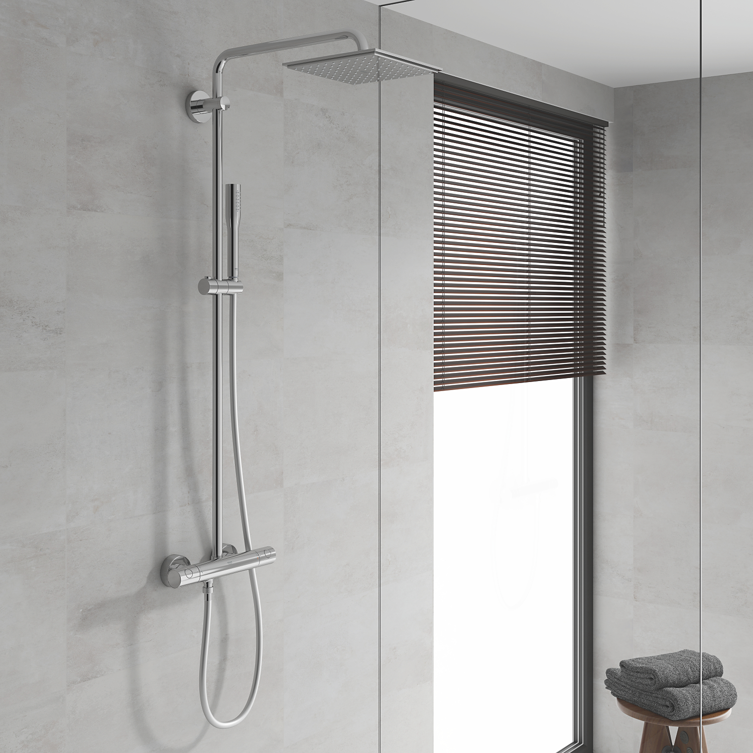 Grohe Sistem de dus grohe vitalio joy 26365000 , 1/2'', aparent, termostat, dus fix 230 mm, 1 pulverizare, anti-oparire, crom