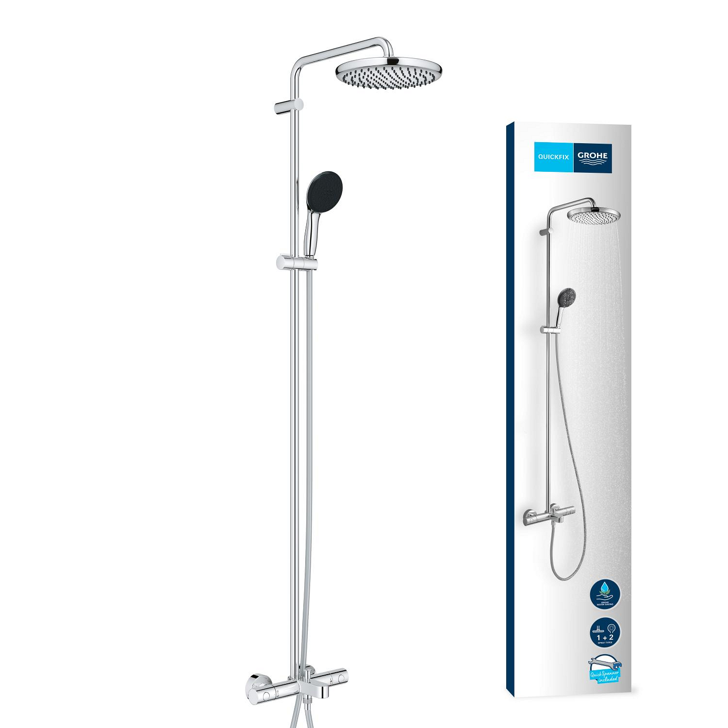 Sistem de dus Grohe 26988001, Vitalio Start 250, tip incastrare aparent, pentru cada, termostat, crom [11]
