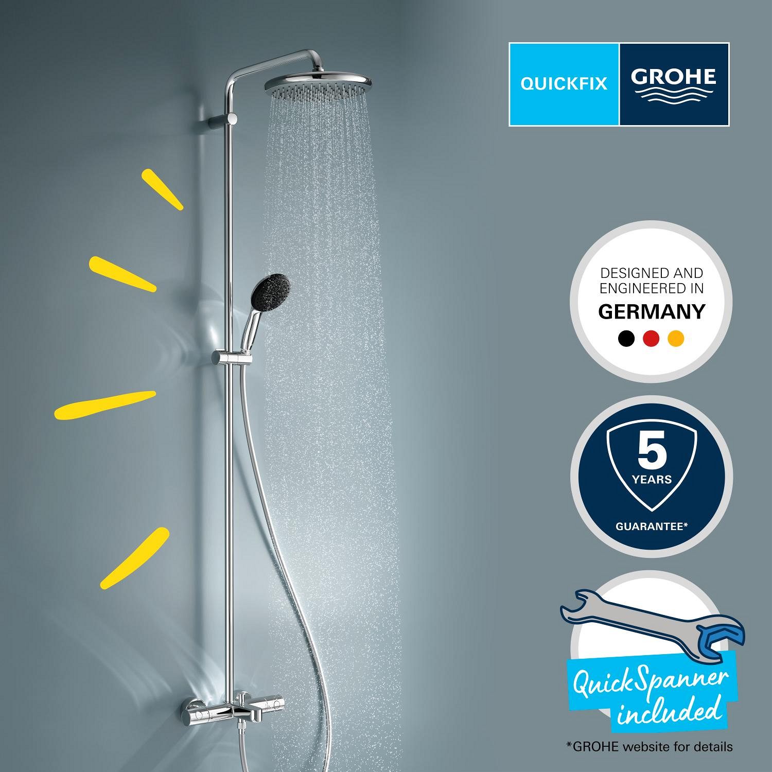 Sistem de dus Grohe 26988001, Vitalio Start 250, tip incastrare aparent, pentru cada, termostat, crom [15]
