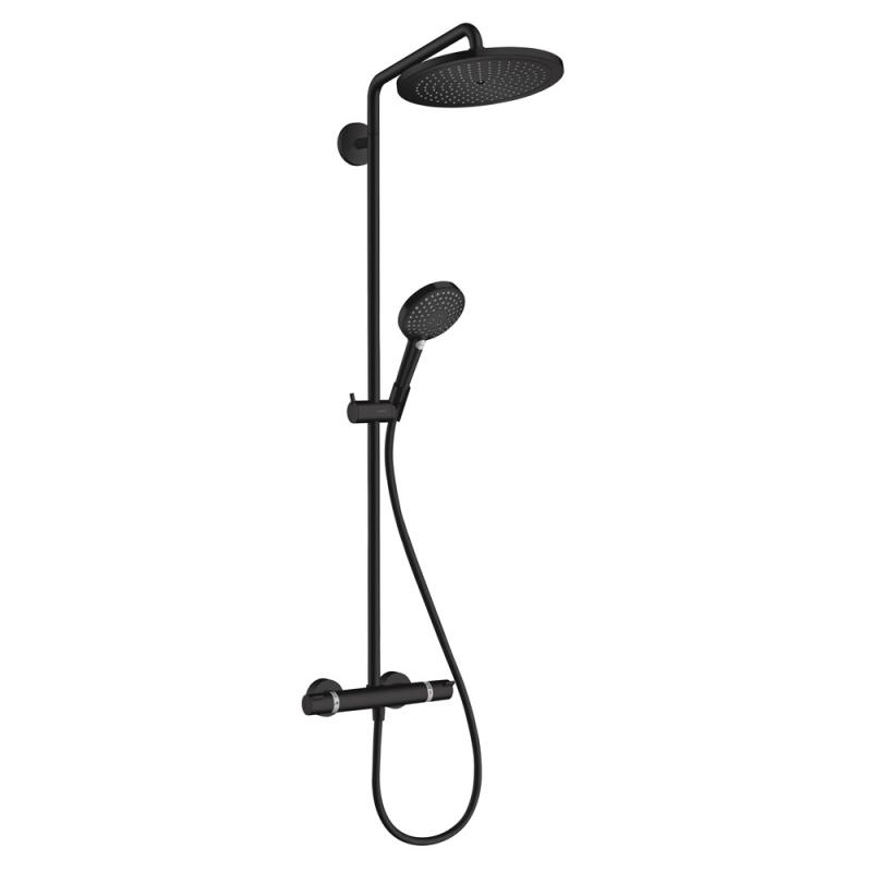 Hansgrohe Sistem de dus hansgrohe croma, aparent, 280 mm, termostat, 2 functii, mat, negru, 26890670