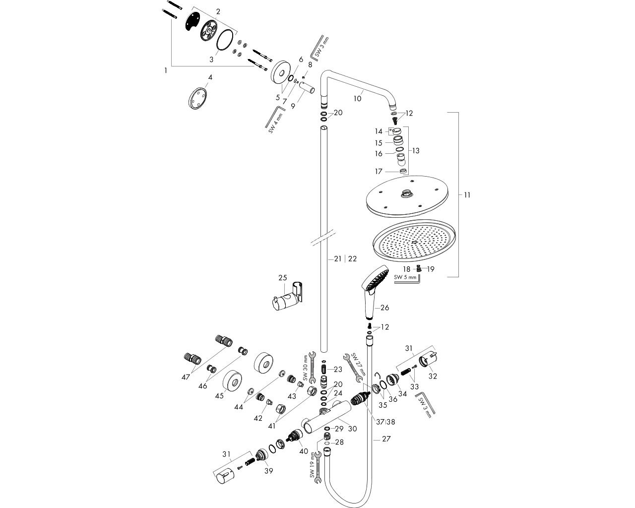 Sistem de dus Hansgrohe Croma Select S 26790000, 1/2'', apar…