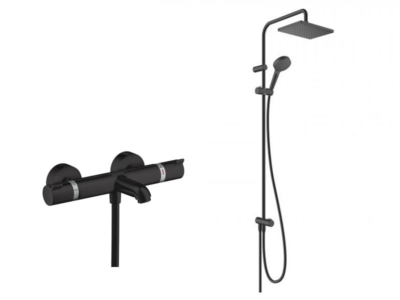 Hansgrohe Sistem de dus hansgrohe ecostat comfort 13114670, 1/2'', aparent, termostat, pipa cada, 230 mm, 2 pulverizari, 1.6 m,