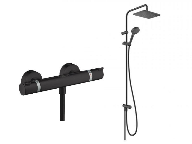 Hansgrohe Sistem de dus hansgrohe ecostat comfort 13116670, 1/2'', aparent, termostat, 230 mm, 2 pulverizari, 1.6 m, anti-calcar,