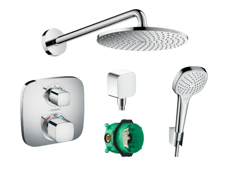 Hansgrohe Sistem de dus hansgrohe ecostat e 15708000, 1/2'', incastrat, termostat, 240 mm, 1 pulverizare, anti-calcar, crom