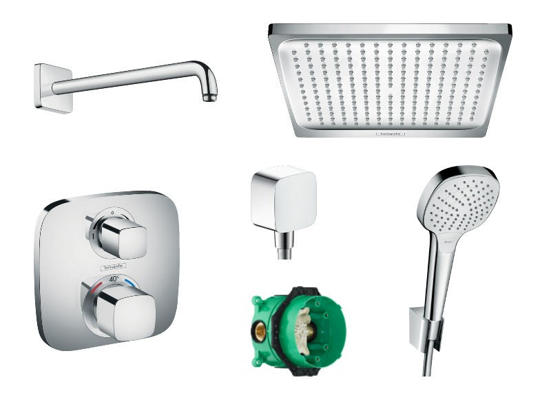 Hansgrohe Sistem de dus hansgrohe ecostat e 15708000, 1/2'', incastrat, termostat, 240 x 240 mm, 1 pulverizare, anti-calcar, crom