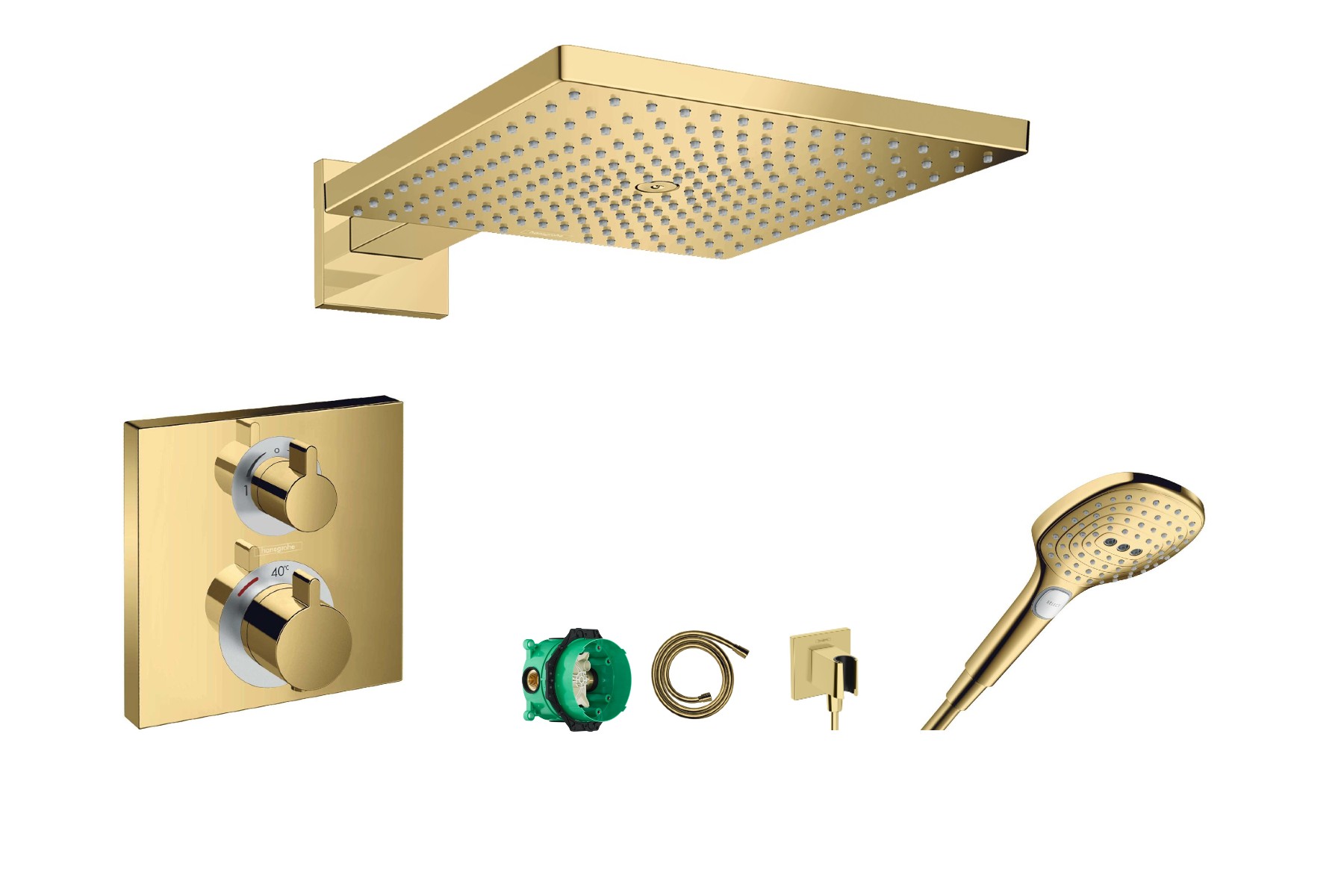 Hansgrohe Sistem de dus hansgrohe ecostat square, incastrat, termostat, 300 mm, lucios, auriu, 15714990