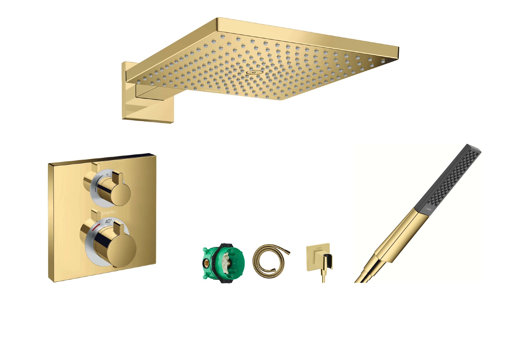 Hansgrohe Sistem de dus hansgrohe ecostat square, incastrat, termostat, 300 mm, lucios, auriu, 15714990