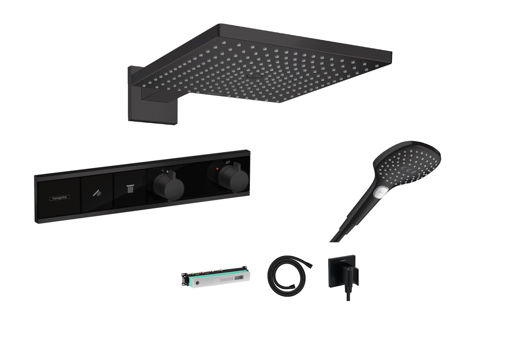 Hansgrohe Sistem de dus hansgrohe rainselect, incastrat, termostat, 300 mm, 1 functie, mat, negru, 15380670