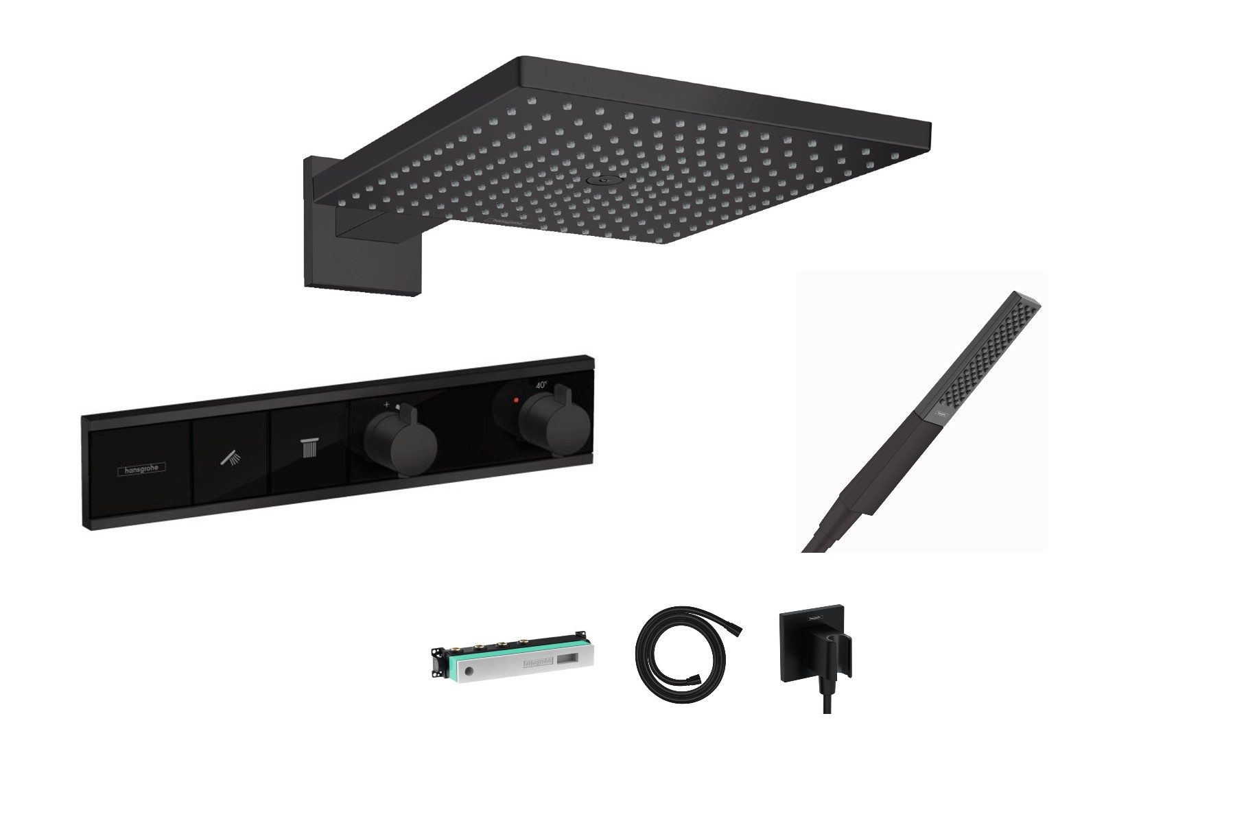 Hansgrohe Sistem de dus hansgrohe rainselect, incastrat, termostat, 300 mm, 1 functie, mat, negru, 15380670