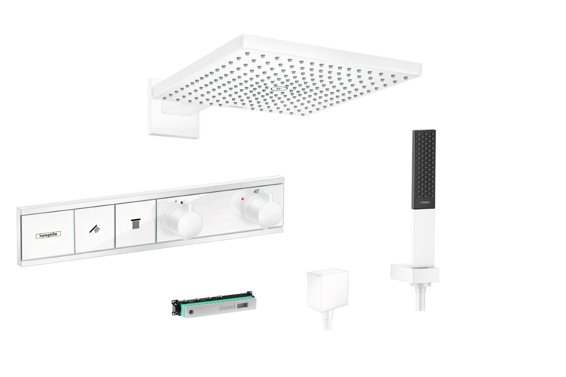 Hansgrohe Sistem de dus hansgrohe rainselect, incastrat, termostat, 300 mm, 1 functie, mat, alb, 15380700