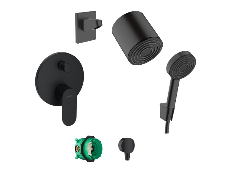 Hansgrohe Sistem de dus hansgrohe rebris s, incastrat, 105 mm, 1 functie, mat, negru, 72466670-1st