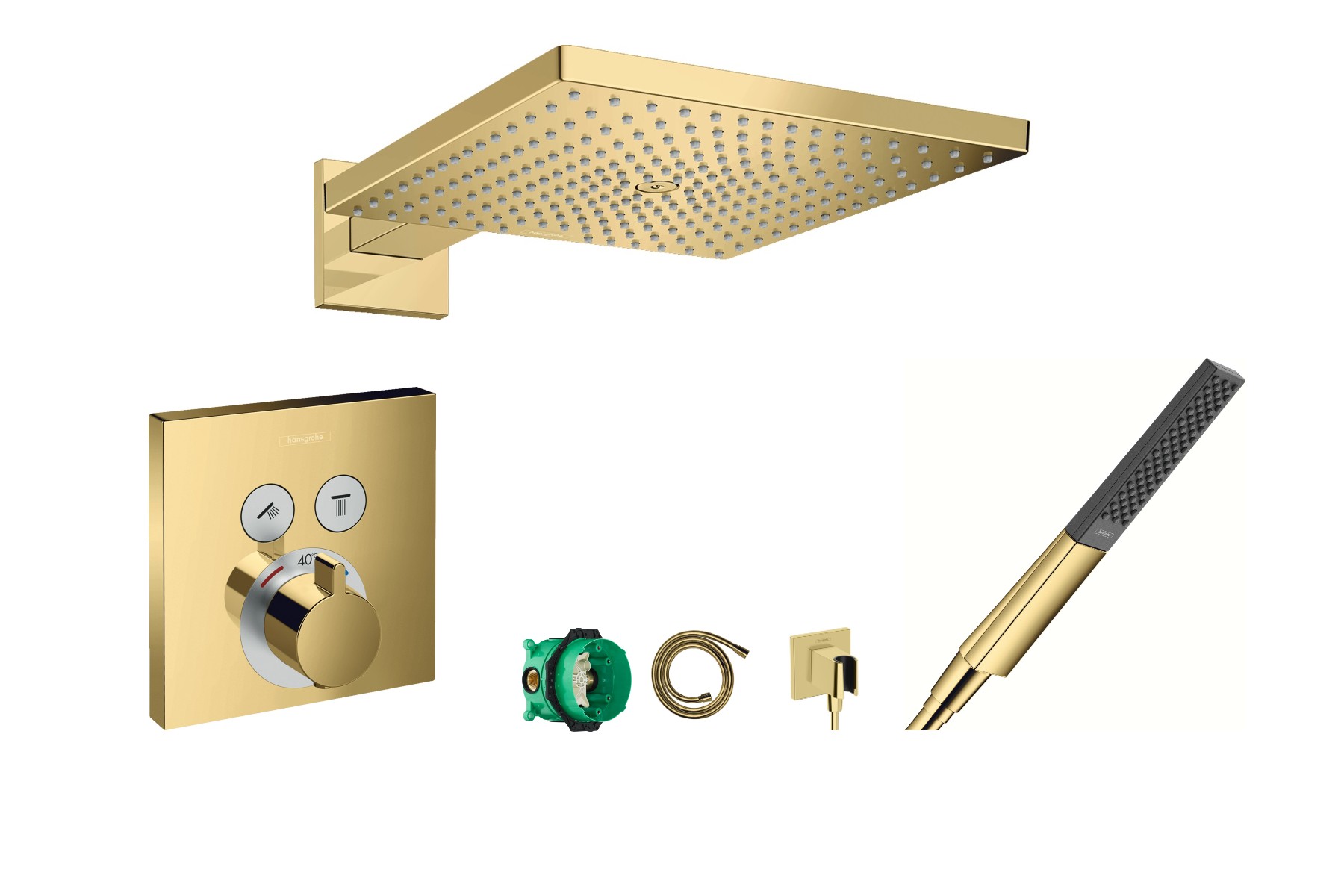 Hansgrohe Sistem de dus hansgrohe showerselect, incastrat, termostat, 300 mm, lucios, auriu, 15763990