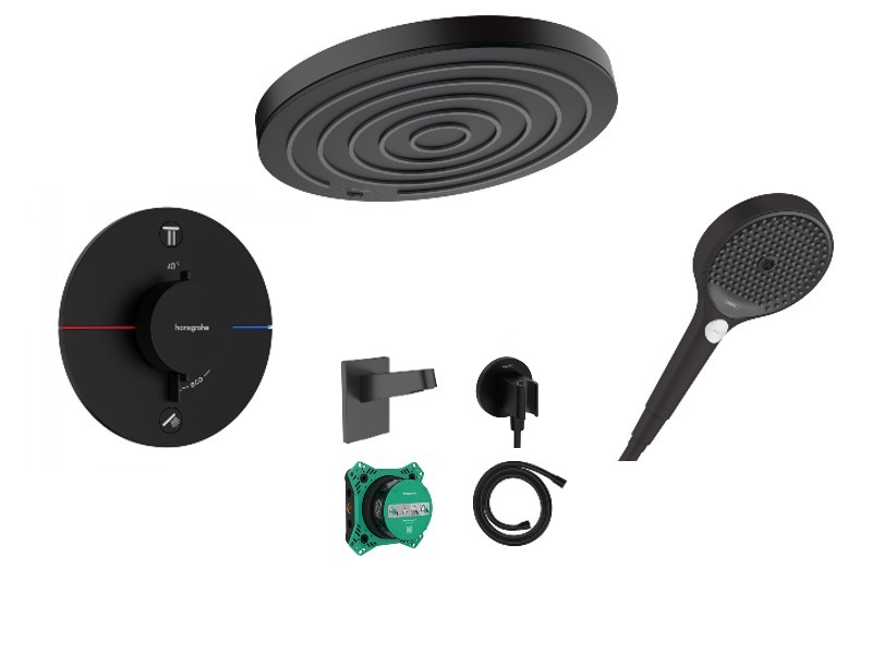 Hansgrohe Sistem de dus hansgrohe showerselect, incastrat, termostat, 260 mm, 1 functie, mat, negru, 15554670-1st