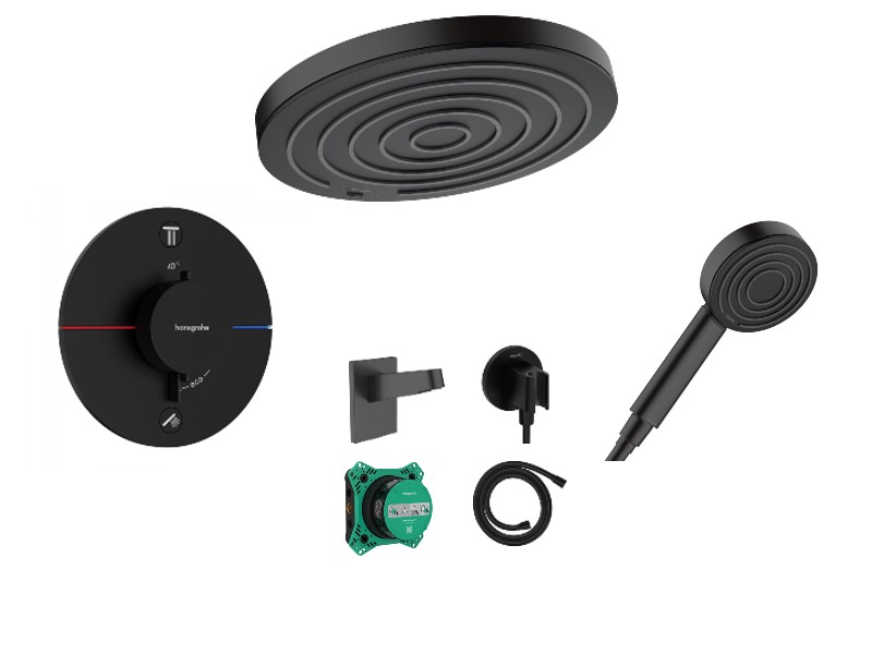 Hansgrohe Sistem de dus hansgrohe showerselect, incastrat, termostat, 260 mm, 1 functie, mat, negru, 15554670-2st