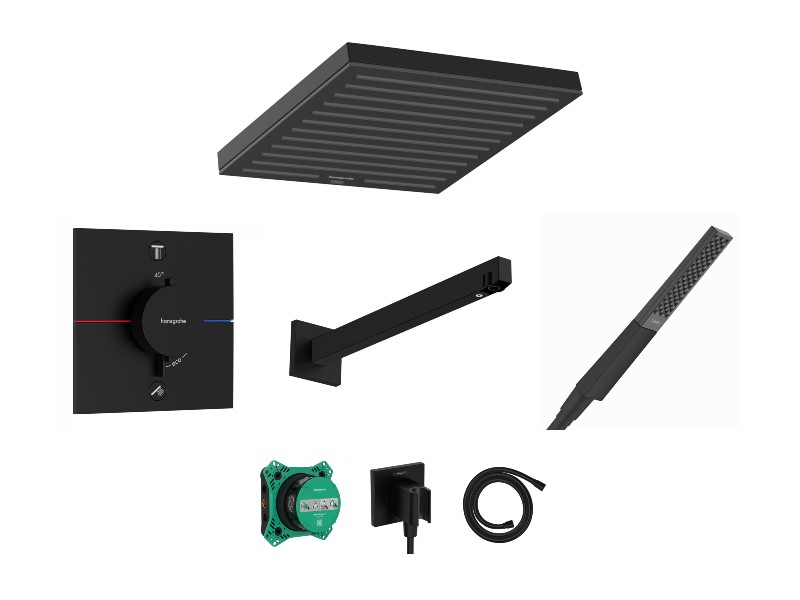 Hansgrohe Sistem de dus hansgrohe showerselect, incastrat, termostat, 260 mm, 1 functie, mat, negru, 15572670-1st