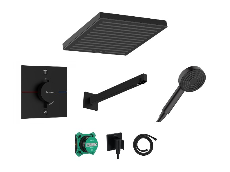 Hansgrohe Sistem de dus hansgrohe showerselect, incastrat, termostat, 260 mm, 1 functie, mat, negru, 15572670-3st