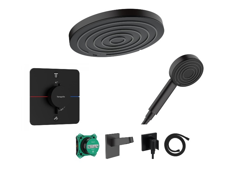 Hansgrohe Sistem de dus hansgrohe showerselect, incastrat, termostat, 260 mm, 1 functie, mat, negru, 15583670-2st