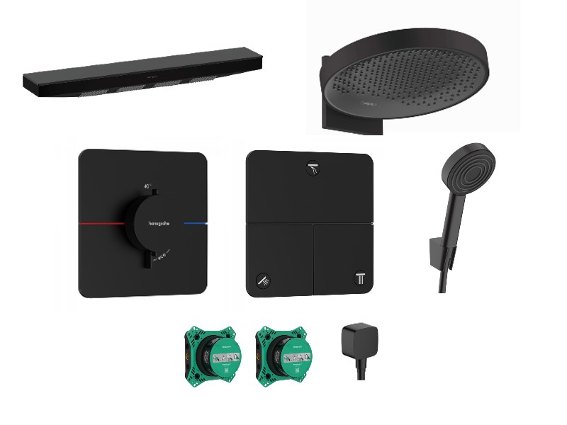 Hansgrohe Sistem de dus hansgrohe showertselect, incastrat, termostat, 360 mm, dus cascada, mat, negru, 15588670-1st