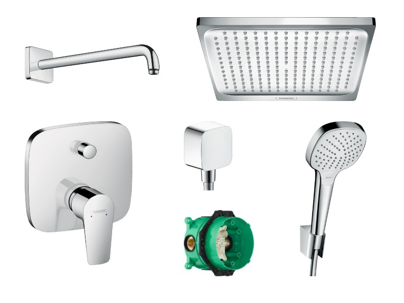 Hansgrohe Sistem de dus hansgrohe talis e 71745000, 1/2'', incastrat, monocomanda, 240 x 240 mm, 1 pulverizare, anti-calcar, crom