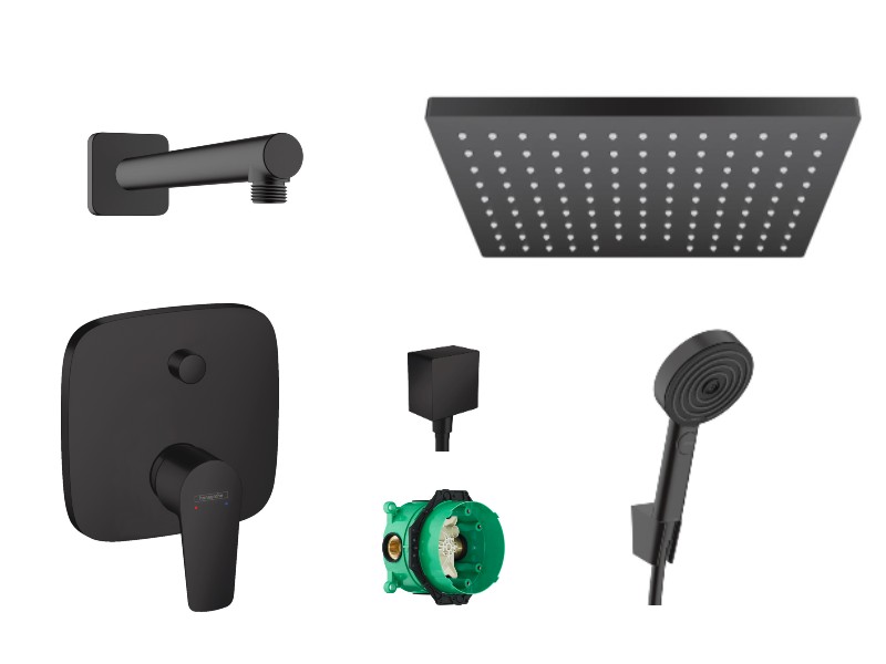Hansgrohe Sistem de dus hansgrohe talis e 71745670, 1/2'', incastrat, monocomanda, 230 x 170 mm, 1 functie, anti-calcar, negru,