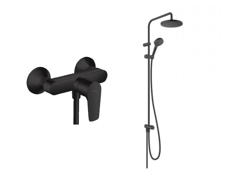 Hansgrohe Sistem de dus hansgrohe talis e 71760670, 1/2'', aparent, monocomanda, 200 mm, 2 pulverizari, 1.6 m, anti-calcar, mat