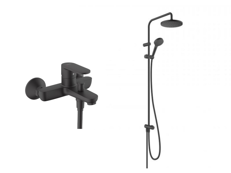 Hansgrohe Sistem de dus hansgrohe vernis blend 71440670, 1/2'', aparent, monocomanda, pipa cada, 200 mm, 2 pulverizari, 1.6 m,