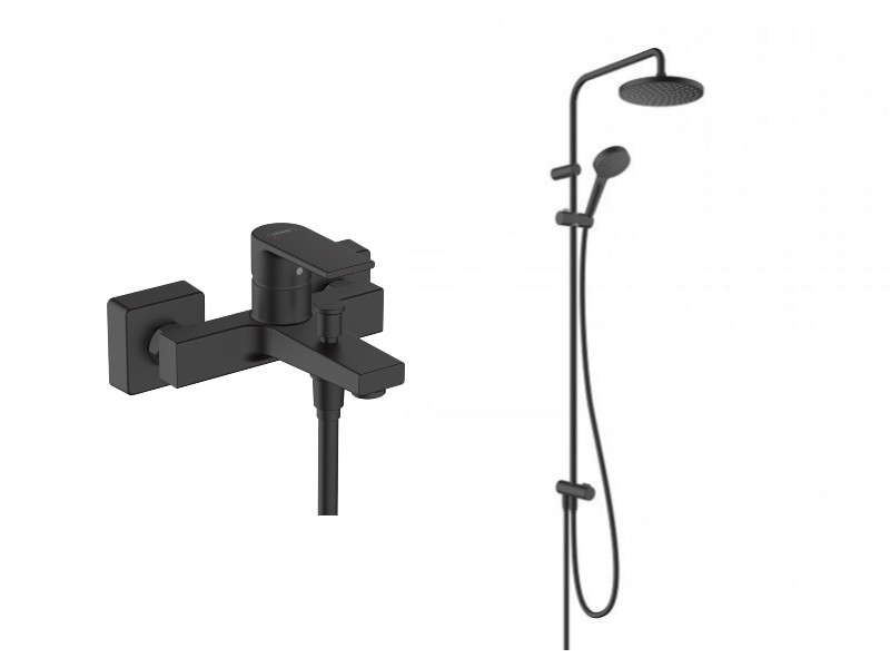 Hansgrohe Sistem de dus hansgrohe vernis shape 71450670, 1/2'', aparent, monocomanda, pipa cada, 200 mm, 2 pulverizari, 1.6 m,
