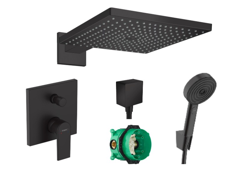 Hansgrohe Sistem de dus hansgrohe vernis shape 71468670, 1/2'', incastrat, monocomanda, 300 mm, 1 functie, anti-calcar, negru,