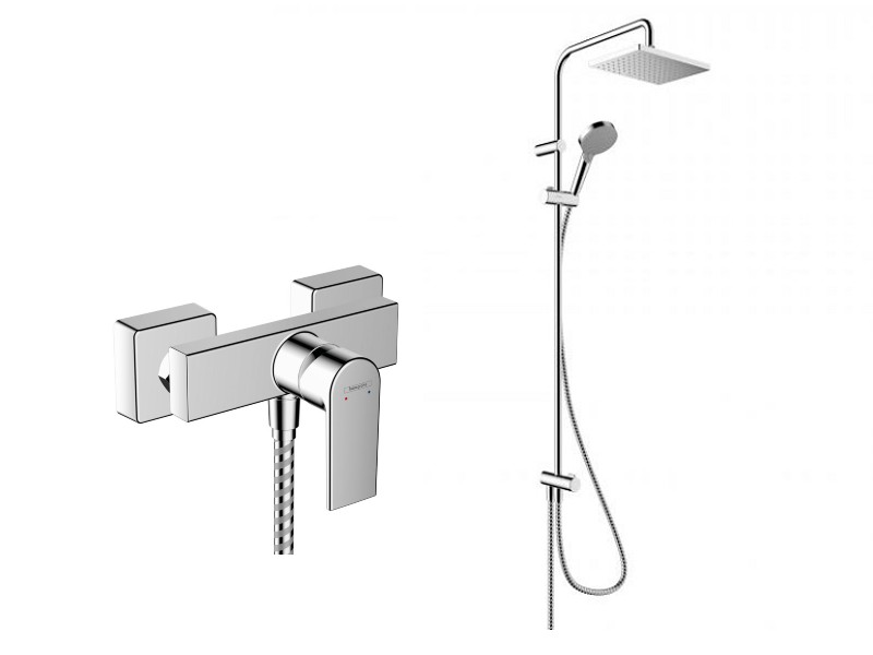 Hansgrohe Sistem de dus hansgrohe vernis shape 71650000, 1/2'', aparent, monocomanda, 230 mm, 2 pulverizari, 1.6 m, anti-calcar,