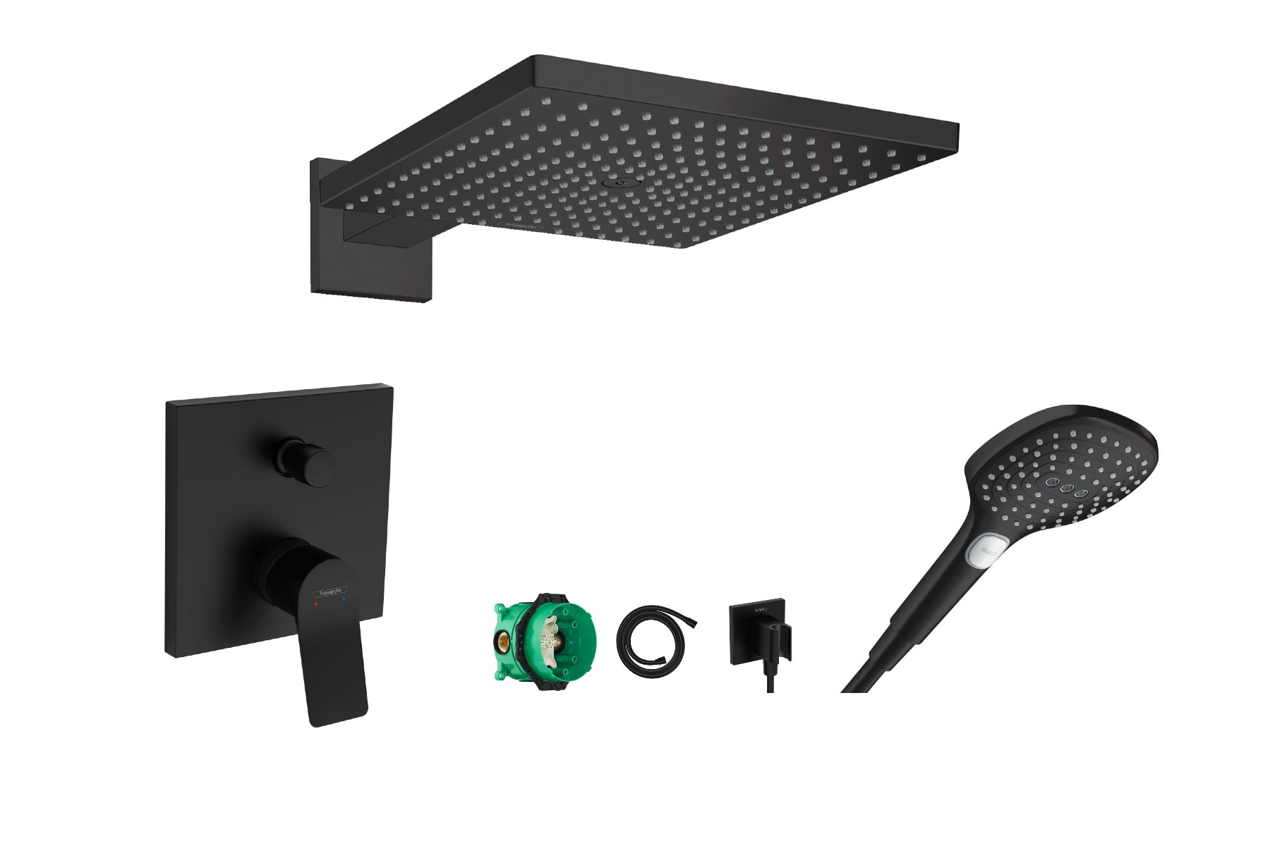 Hansgrohe Sistem de dus hansgrohe vivenis, incastrat, 300 mm, 1 functie, mat, negru, 26238670