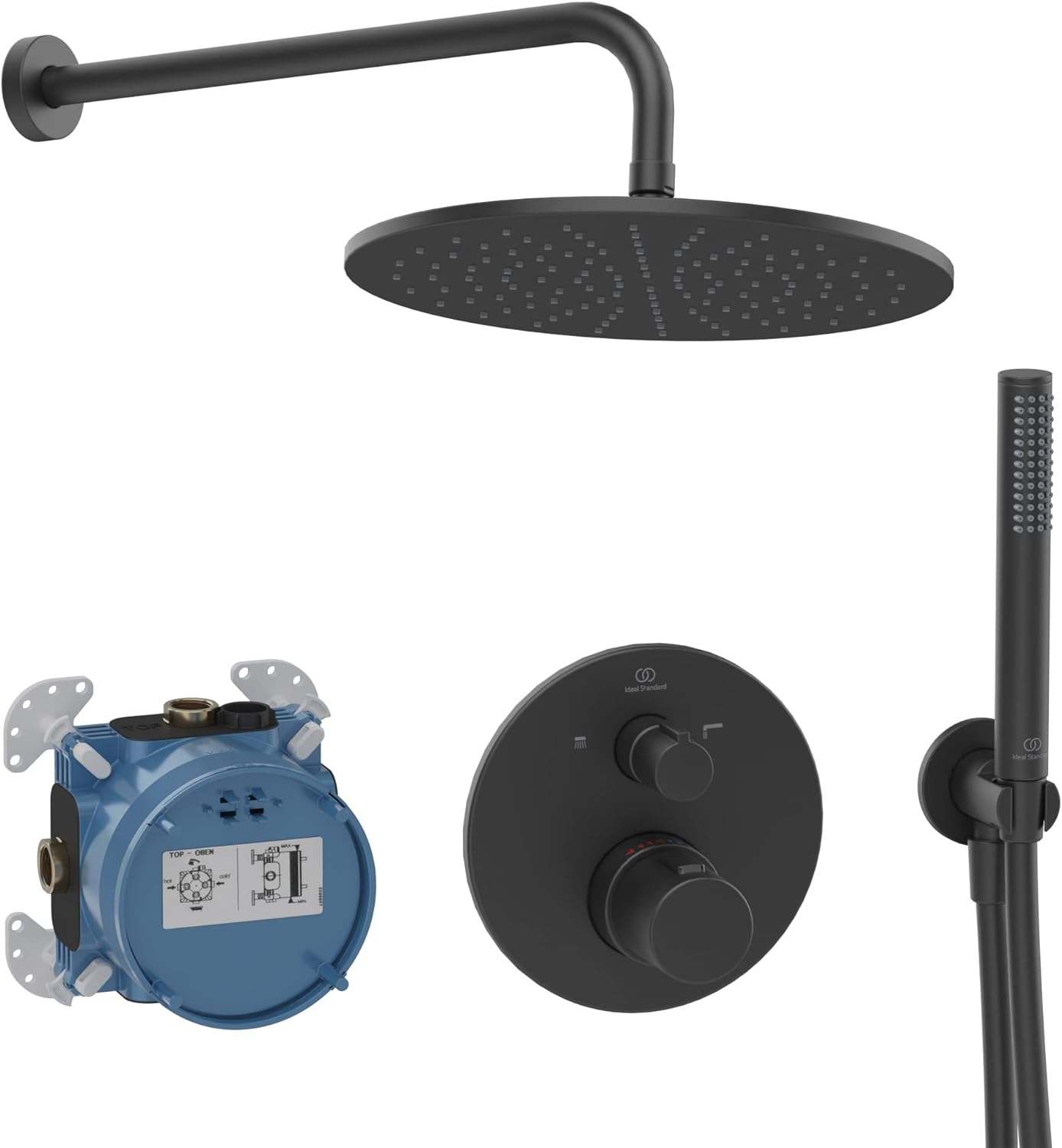 Ideal Standard Sistem de dus ideal standard ceratherm t100, incastrat, termostat, 300 mm, 1 functie, mat, negru, a7573xg