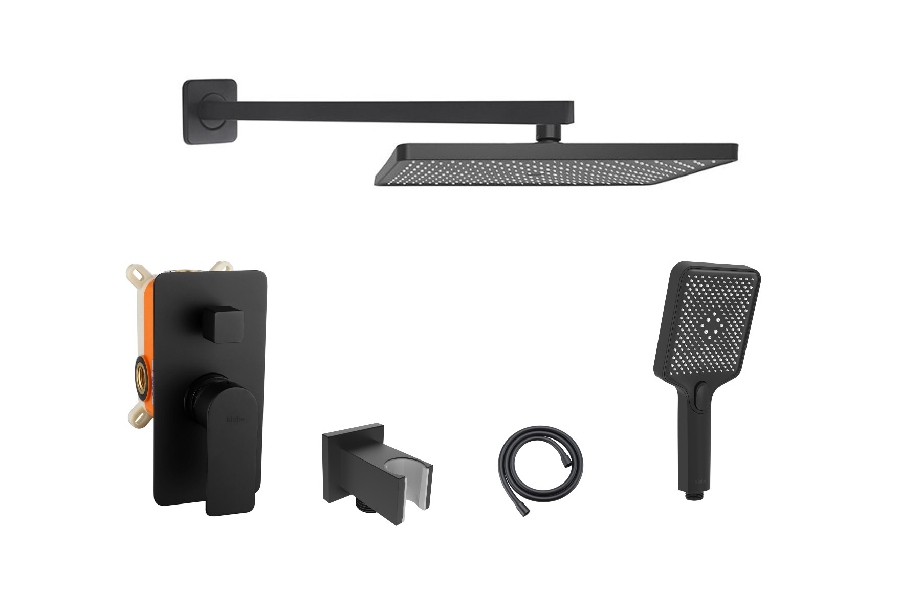 Kielle  Sistem de dus kielle vega 10318204, 1/2'', incastrat, 360 x 240 mm, 1 pulverizare, para 120 mm, anti-calcar, mat, negru