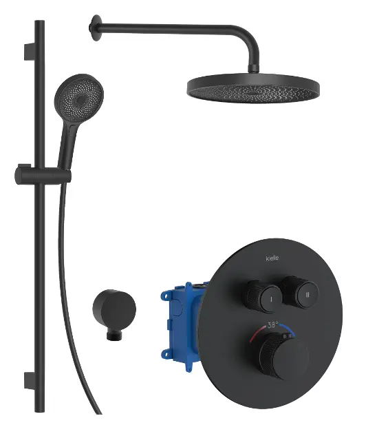 Kielle  Sistem de dus kielle vega, incastrat, termostat, 260 mm, 1 functie, mat, negru, 20602spt14