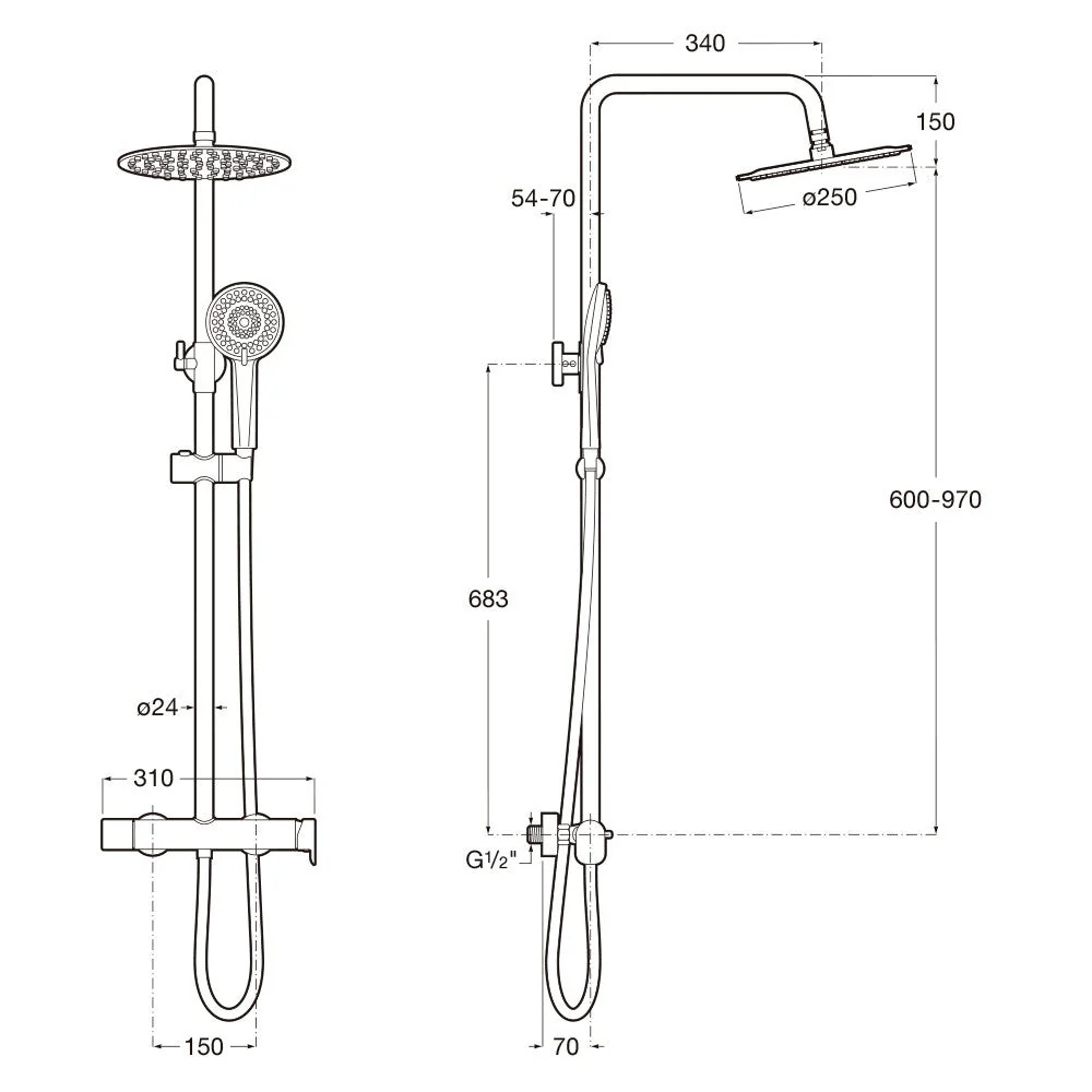 Sistem de dus Roca A5A9A6ENB0, Vega Plus, tip incastrare aparent, pentru dus, tip comanda dubla comanda, negru [5]