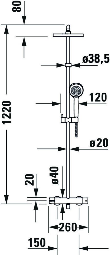 Sistem de dus Duravit B14280008010, dus B.1, tip incastrare aparent, pentru dus, pentru un dus confortabil zilnic, crom [10]