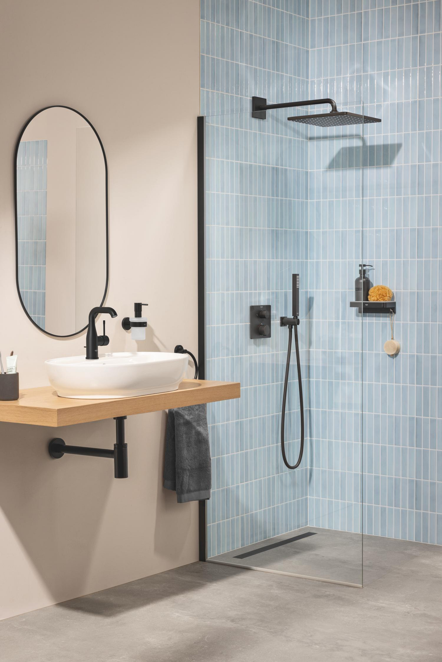 Sistem dus Grohe 348812430, 310 mm, 1.2 bar, 30 mm, 1.5 m, 422 mm, 1 functii palarie dus, 1 functii para dus, Negru