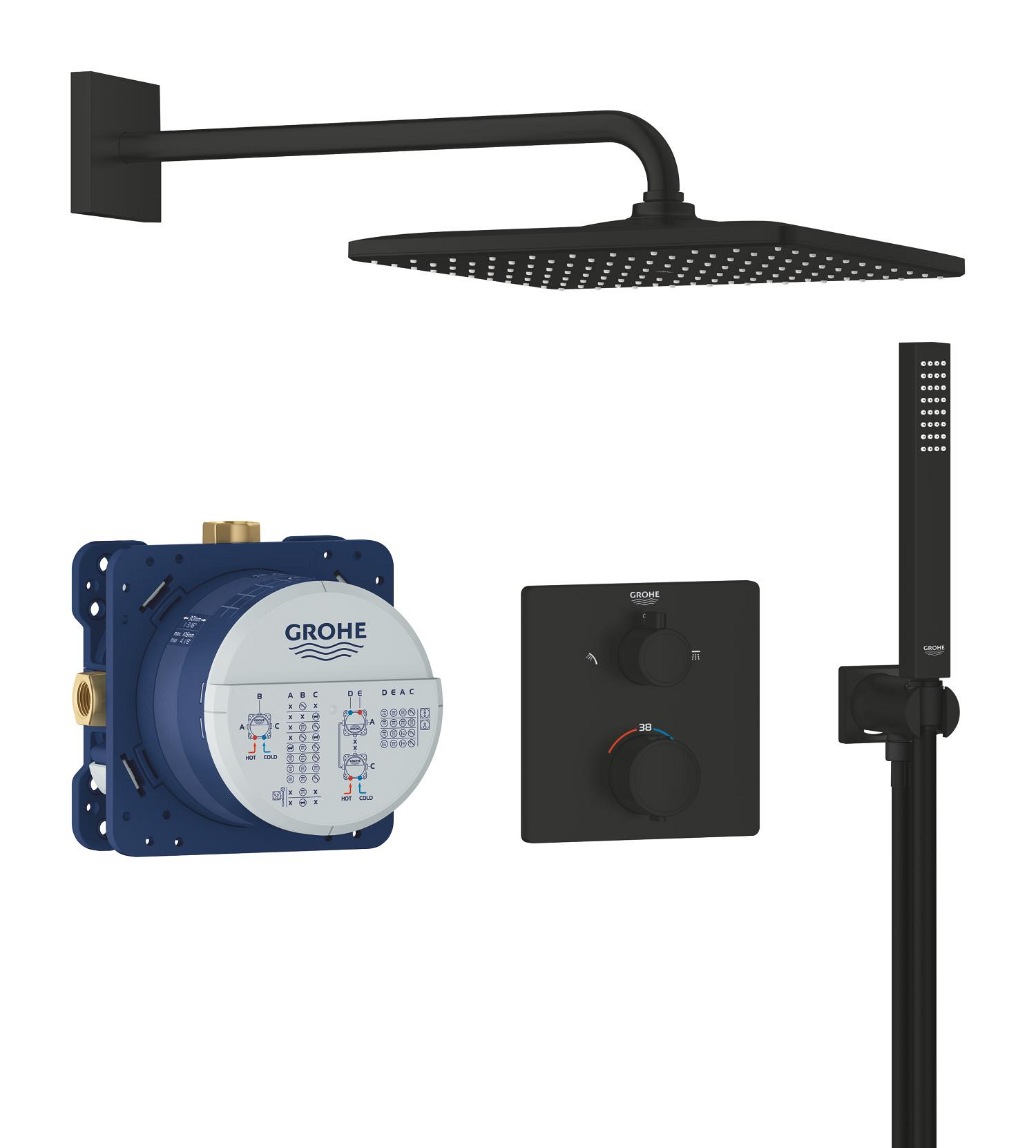 Sistem dus Grohe 348812430, 310 mm, 1.2 bar, 30 mm, 1.5 m, 422 mm, 1 functii palarie dus, 1 functii para dus, Negru