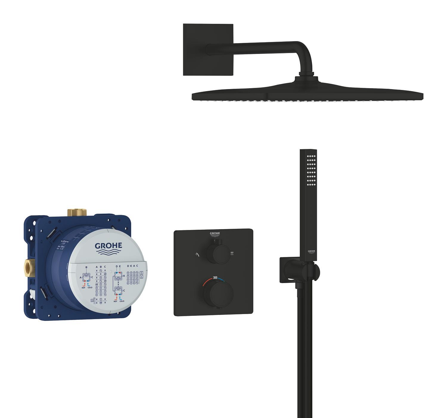 Sistem dus Grohe 348812430, 310 mm, 1.2 bar, 30 mm, 1.5 m, 422 mm, 1 functii palarie dus, 1 functii para dus, Negru