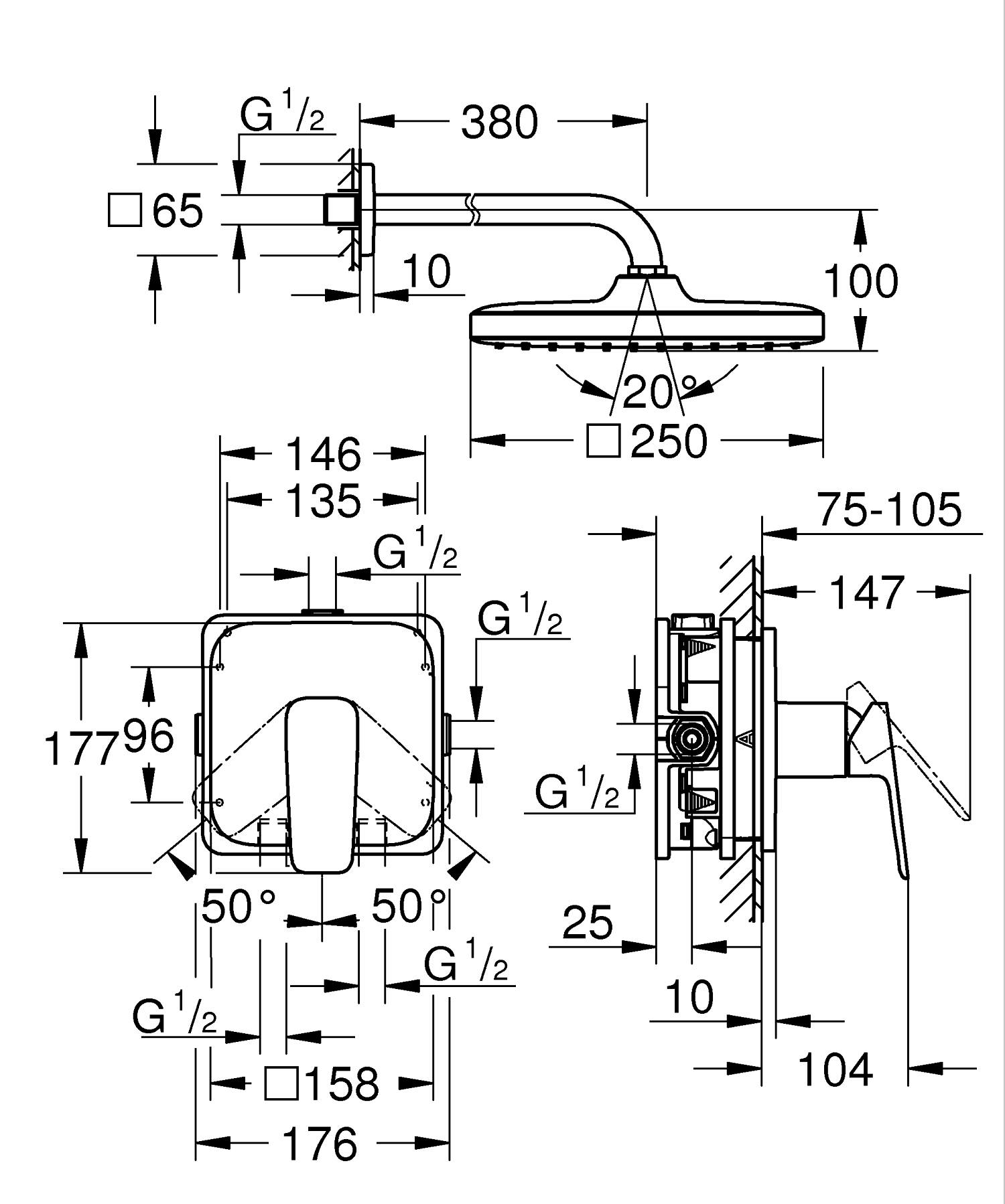 Sistem de dus Grohe 1053340000, dus Cubeo, tip incastrare incastrat, pentru dus, tip comanda monocomanda, crom [3]