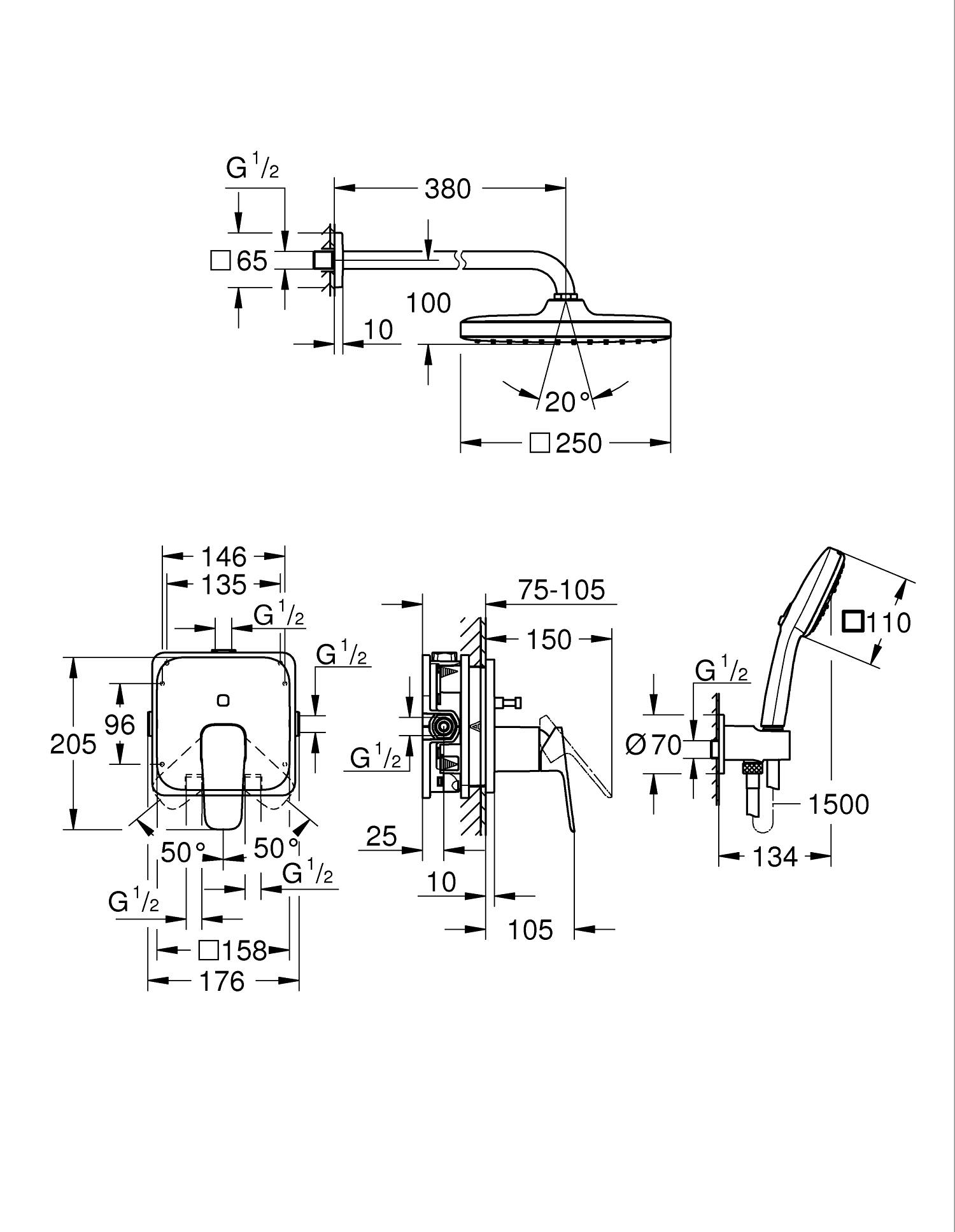 Sistem de dus Grohe 1053360000, dus Cubeo, tip incastrare incastrat, pentru dus, tip comanda monocomanda, crom [5]