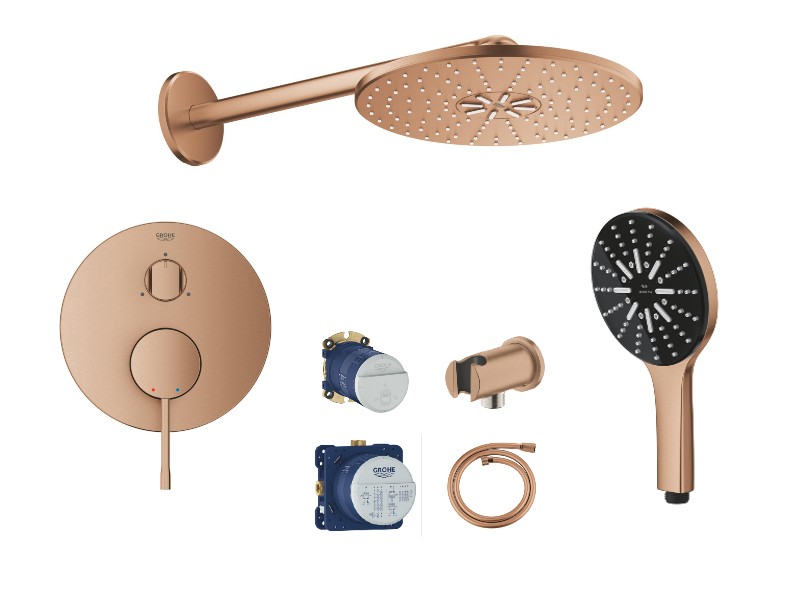 Grohe Sistem dus grohe essence, incastrat, 310 mm, 2 functii, set dus, mat, cupru, 24092dl1-3st