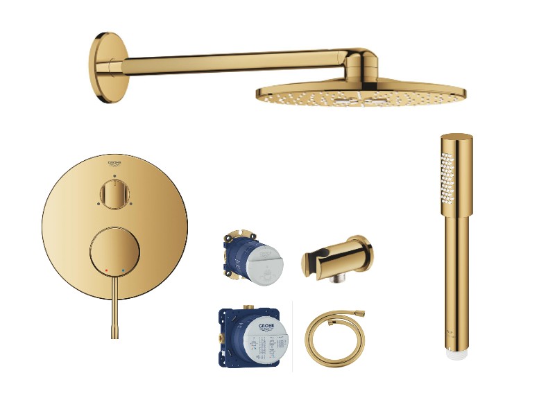 Grohe Sistem dus grohe essence, incastrat, 310 mm, 2 functii, set dus, lucios, auriu, 24169gl1-4st