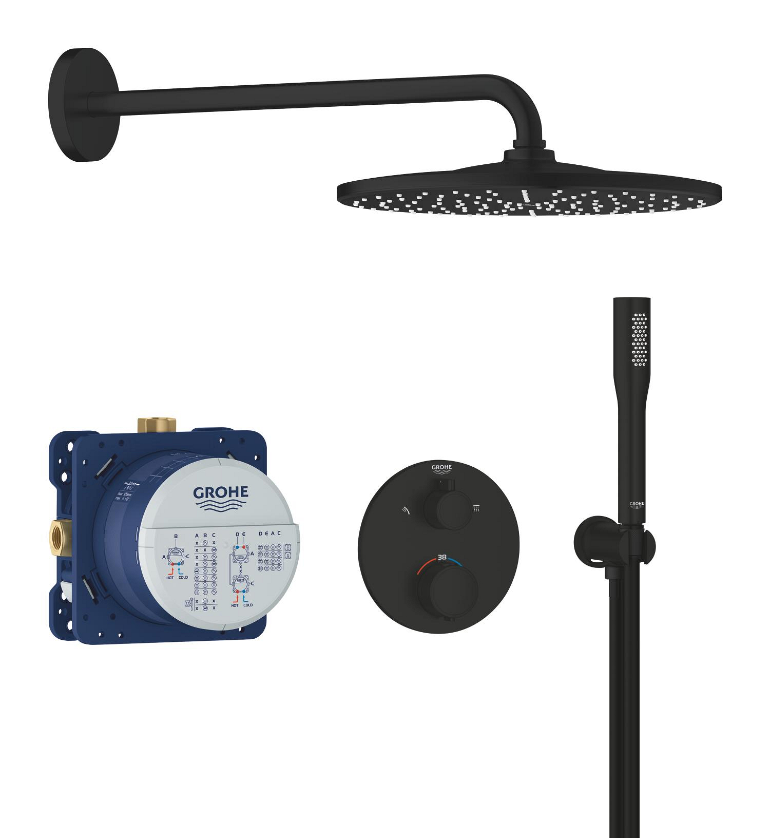 Sistem de dus Grohe 348802430, dus Rainshower, tip incastrare incastrat, pentru dus, termostat, negru [1]
