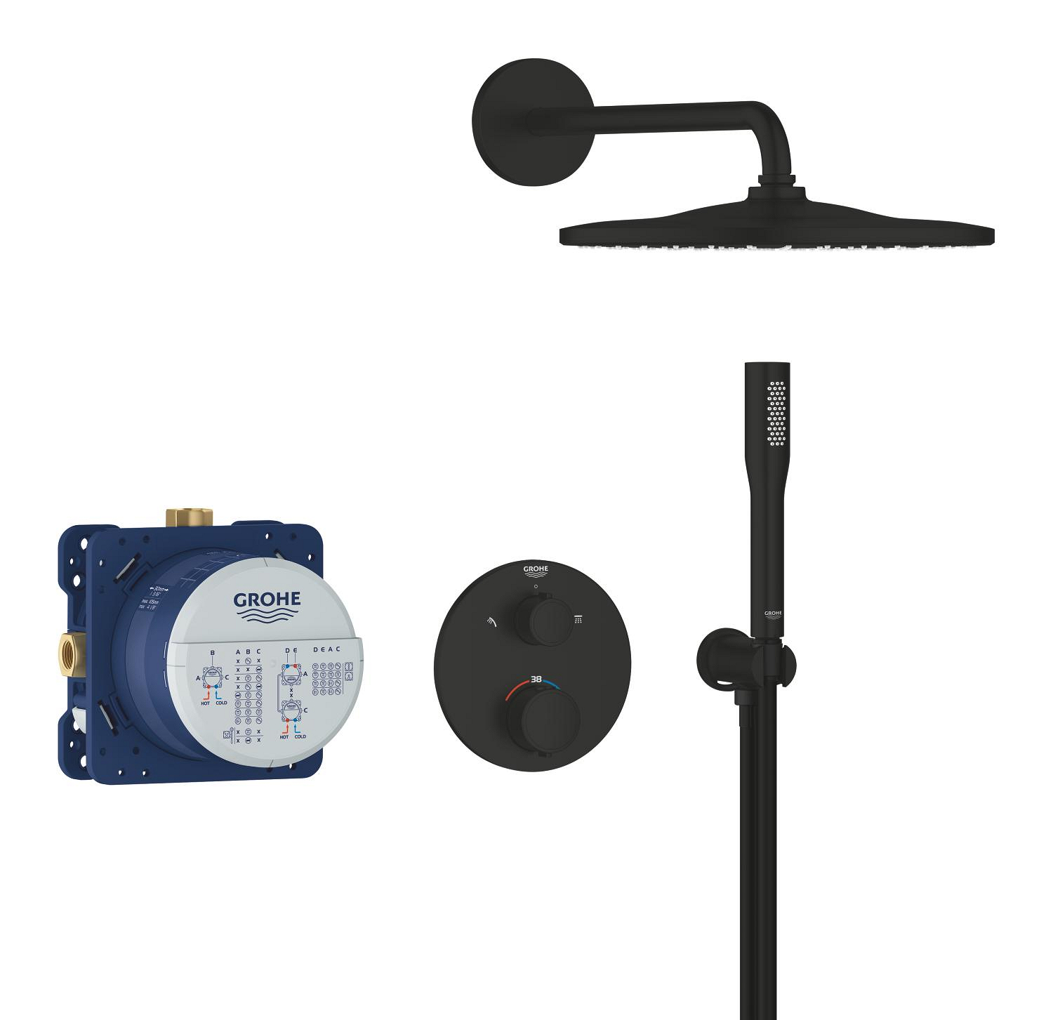 Sistem de dus Grohe 348802430, dus Rainshower, tip incastrare incastrat, pentru dus, termostat, negru [2]