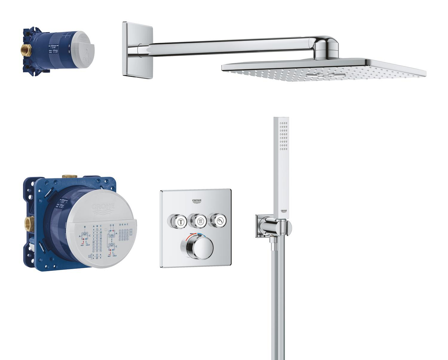 Baie - Sistem de dus Grohe 1072440000, tip incastrare incastrat, pentru dus, termostat, protectie antioparire baterie, crom